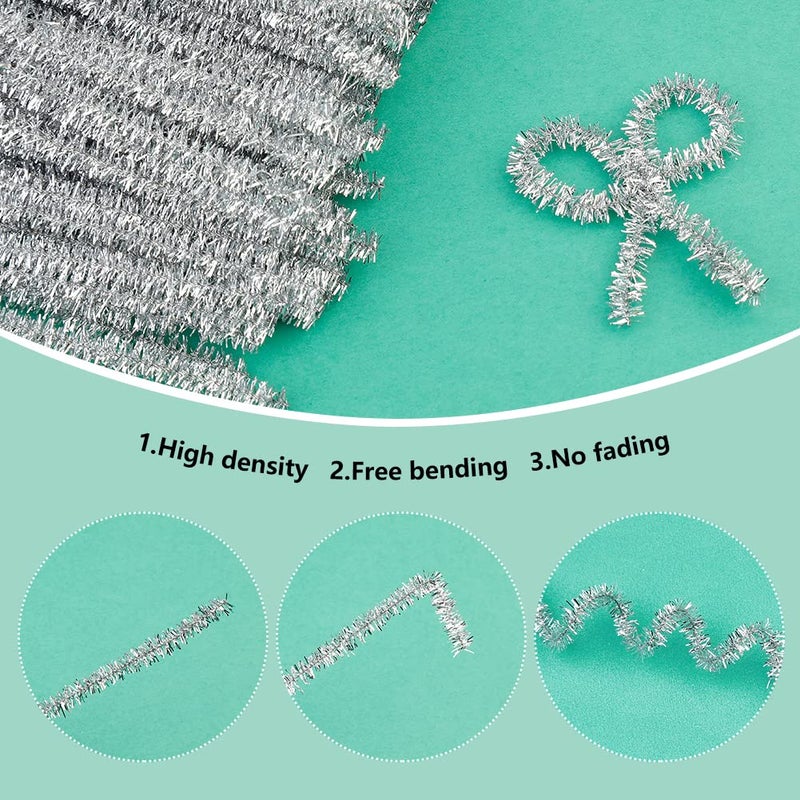 Iuuidu 100 Pcs Pipe Cleaners Chenille Stem  Glitter Silver Craft Pipe Cleaners DIY Craft Fuzzy Sticks Pipe Cleaners Bulk for Creative Handmade DIY Art Craft and Crafts Project Decoration Supplies - Image 3